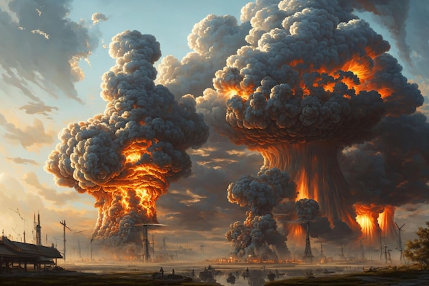 Une photo d'une explosion nucléaire avec de la fumée qui en sort