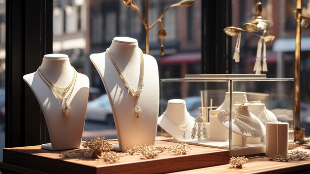 Une photo d'une exposition de bijoux dans une boutique