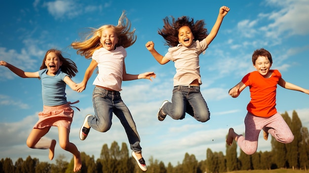 Photo f Bonheur et liberté dans l'enfance avec des enfants mignons