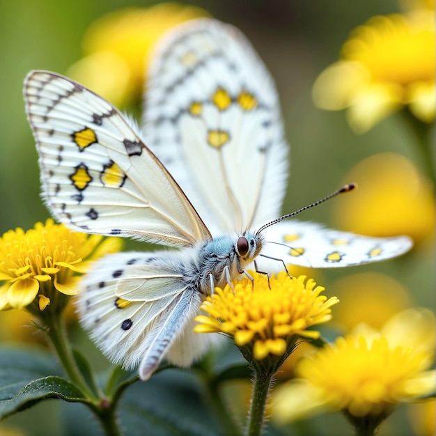 Une photo à faible mise au point d'un papillon sur une fleur jaune générée par l'IA