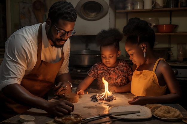 Photo photo d'une famille afro-américaine cuisinant ensemble