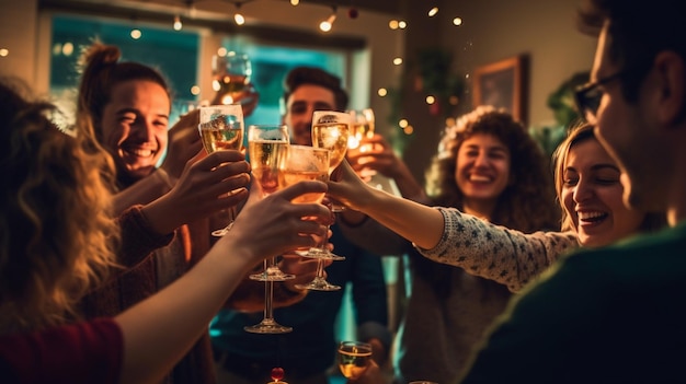 Photo de famille célébrant Noël à la maison