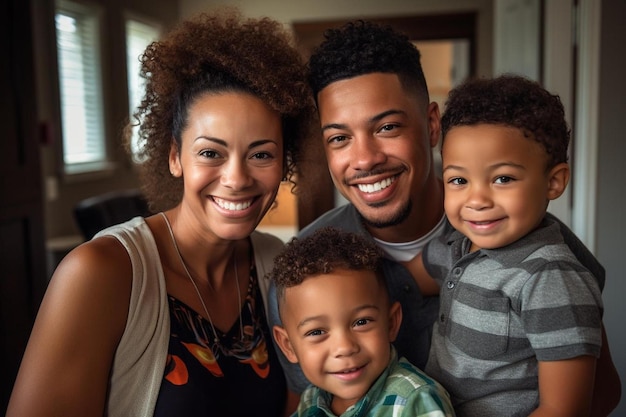 photo de famille avec un garçon et une femme tenant leurs enfants.