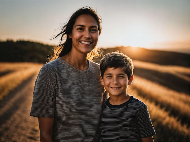 photo d'une famille heureuse mère et fils IA générative