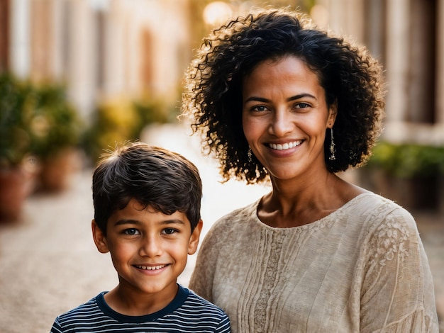 photo d'une famille heureuse mère et fils IA générative