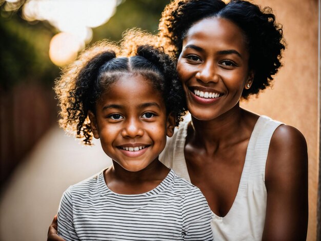 photo d'une famille heureuse mère noire et fille IA générative