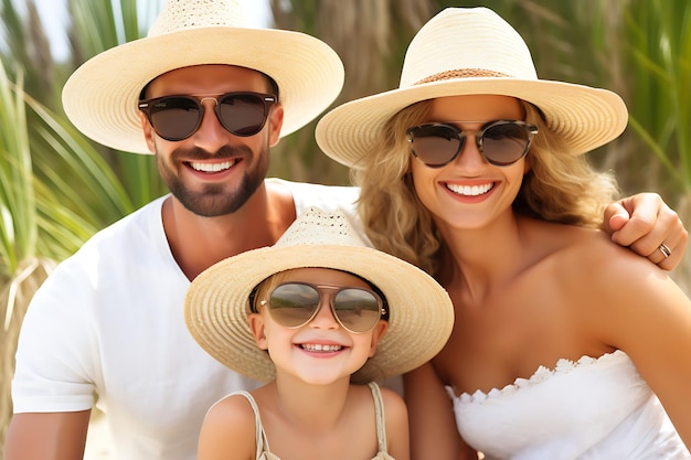 Photo d'une famille heureuse posant en plein air et copier l'espace