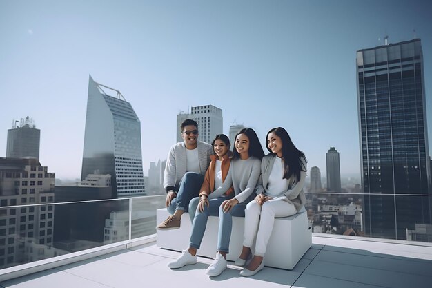 Photo photo d'une famille heureuse posant en plein air et copier l'espace