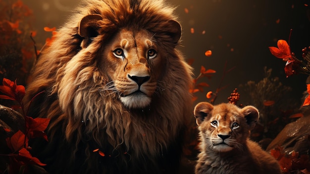 photo de famille de lion