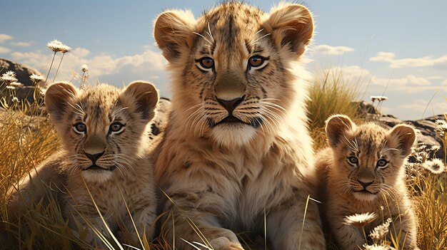 photo de famille de lion