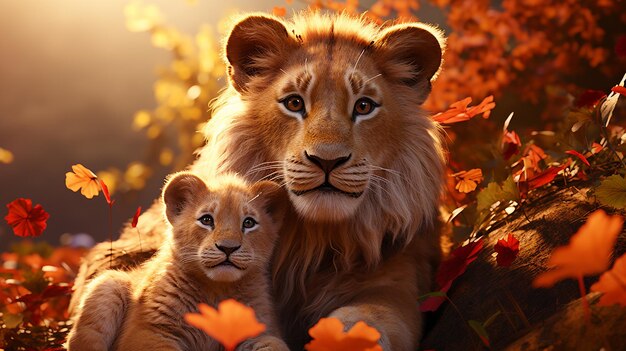 photo de famille de lion