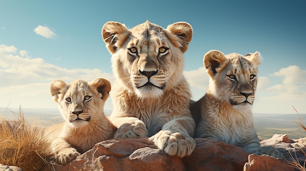 photo de famille de lion