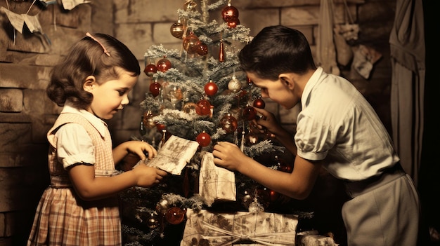 Photo de famille vintage célébrant Noël