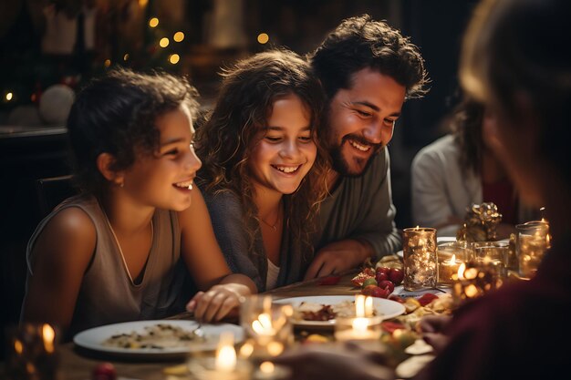 Photo de familles colombiennes échangeant des cadeaux la veille de Noël Rassemblées fête Colombie vibrante