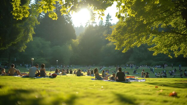 Photo de familles profitant d'un pique-nique de quartier dans un concept de vacances de festival du Pacifique pittoresque