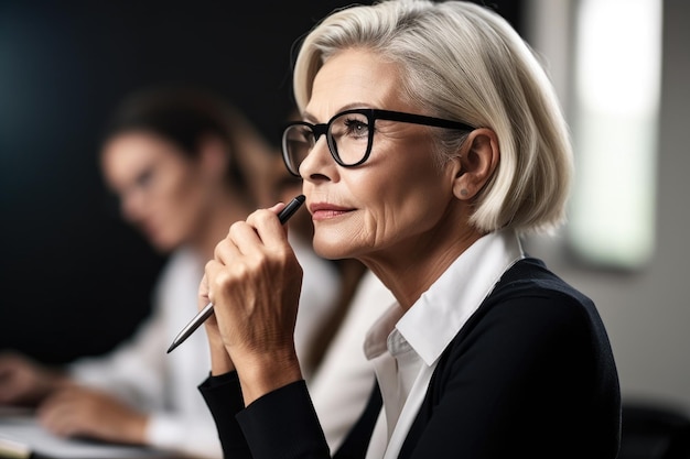 Photo d'une femme d'affaires mature prenant des notes lors d'un cours magistral en classe