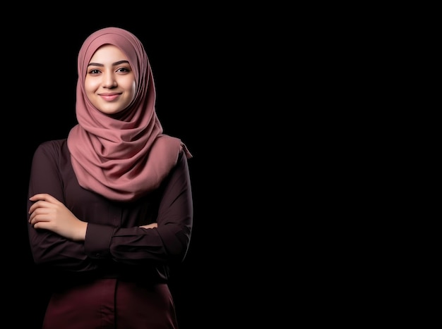 Photo d'une femme d'affaires musulmane heureuse, réussie et confiante en train de poser