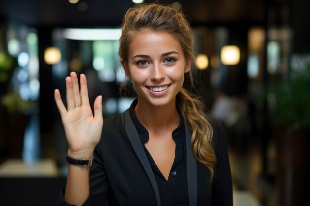 Une photo d'une femme d'affaires souriante