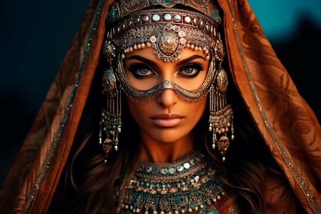 photo d'une femme arabe portant les costumes de sa culture