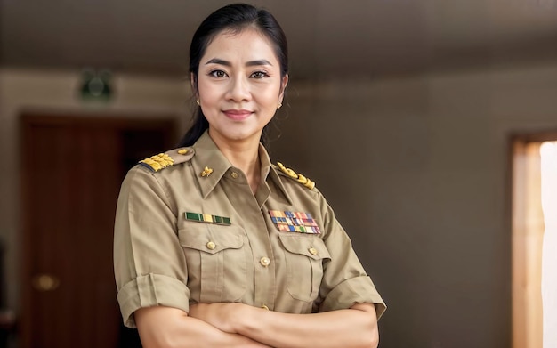 Photo d'une femme asiatique d'âge moyen en uniforme d'enseignant thaïlandais AI générative
