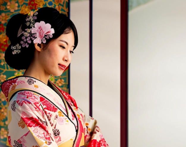 Photo femme asiatique portant un kimono traditionnel japonais