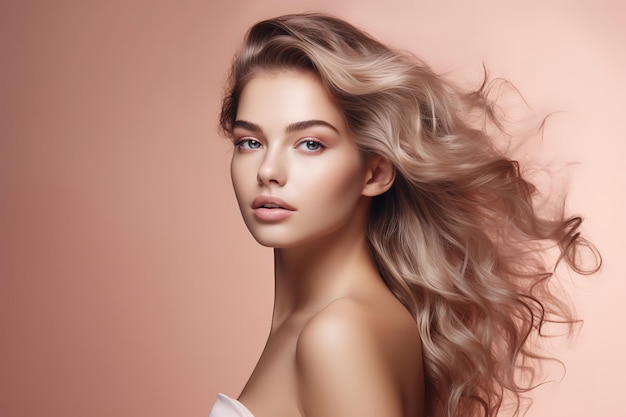 Photo d'une femme belle et naturelle en arrière-plan du studio