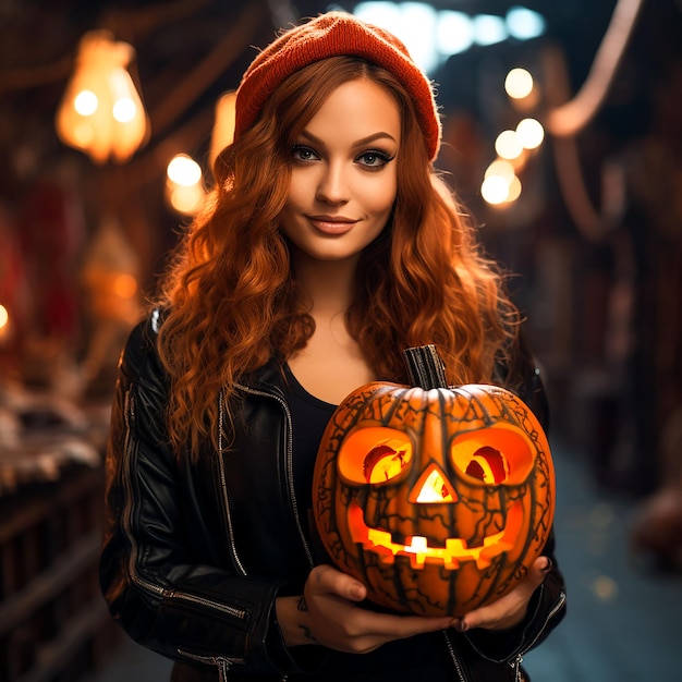 Photo d'une femme en costume d'Halloween générée par l'IA