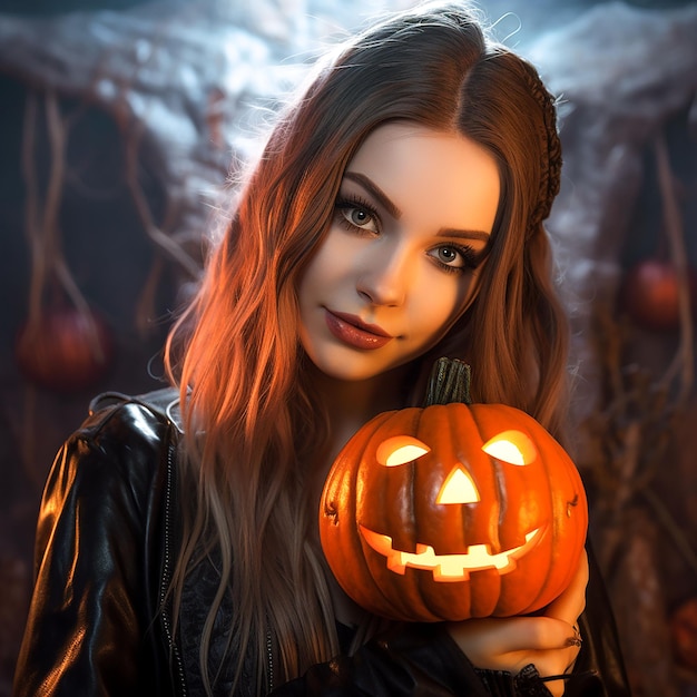 Photo d'une femme en costume d'Halloween générée par l'IA