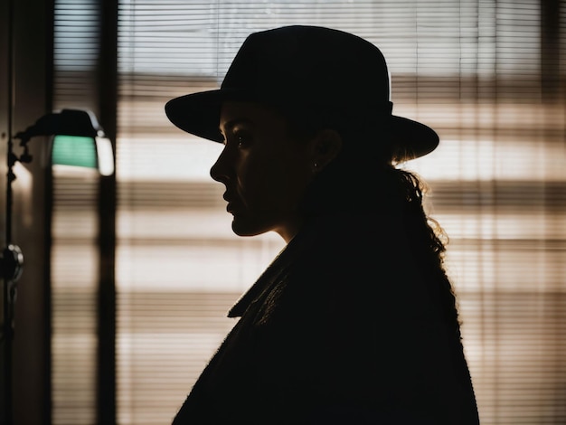 photo d'une femme détective sérieuse sur une scène de crime IA générative