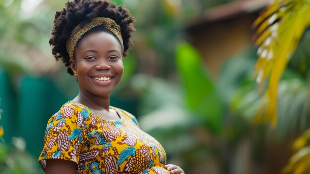 Une photo d'une femme enceinte joyeuse mettant l'accent sur les services de santé