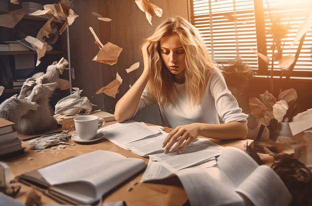 Une photo d'une femme fatiguée qui a mal à la tête.