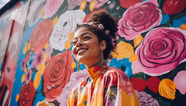 Avec une photo d'une femme heureuse participant à un projet de peinture murale pour la fête de la femme