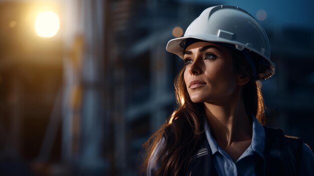 Photo d'une femme portant un chapeau dur devant un bâtiment