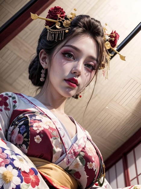 une photo d'une femme portant un kimono japonais