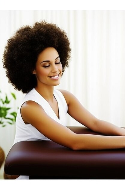 Une photo d'une femme se relaxant sur une table de massage créée avec l'IA générative