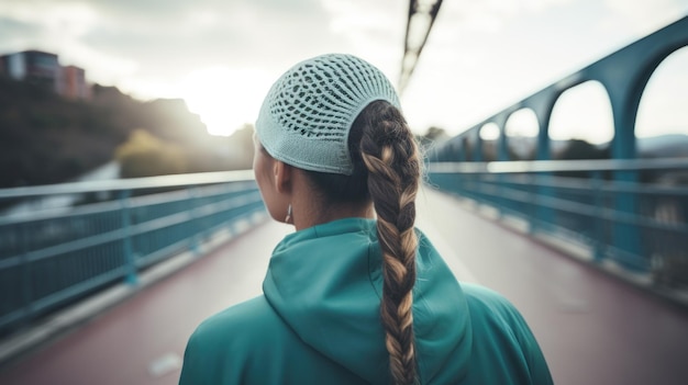 Photo d'une femme sportive marchant vers le pont