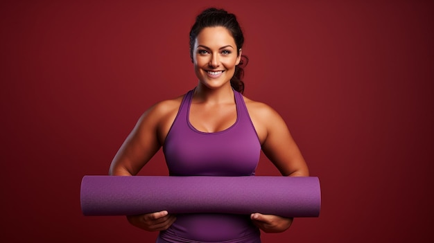 Photo photo d'une femme en surpoids méditant assise au gymnase générée par l'ia