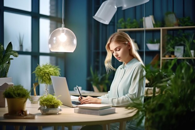 Photo d'une femme travaillant dans un bureau moderne