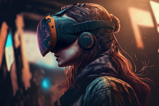 Photo d'une femme utilisant des lunettes vr pour explorer le cyberespace et le métaverse