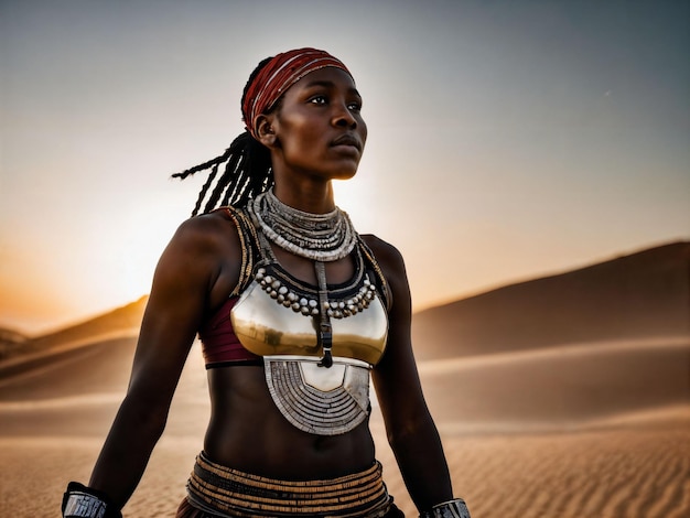Photo de femmes africaines guerrières tribales avec une armure générative d'IA