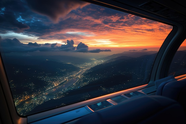 photo d'une fenêtre d'avion la nuit photographie professionnelle