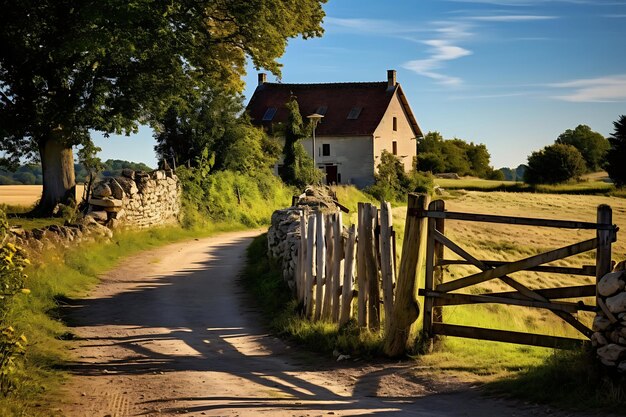 Photo photo de ferme française avec clôture en bois rustique et