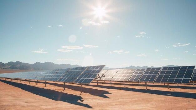 Une photo d'une ferme solaire à grande échelle dans le désert