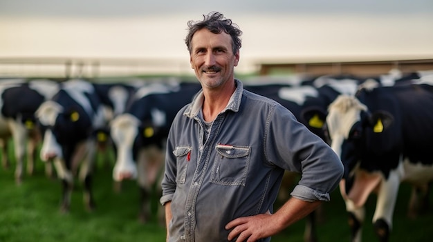 Photo d'un fermier heureux dans sa ferme agricole avec un fond isolé de l'agriculture