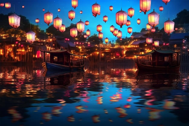 Photo festival des lanternes de chiang mai lampes de poche dans l'air ballons cantoya