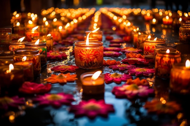 Photo d'un festival de lumières de Diwali affichée par l'IA générative