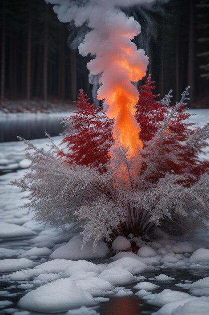 Photo photo de feu liquide avec des vagues de feu et un bateau en papier rouge