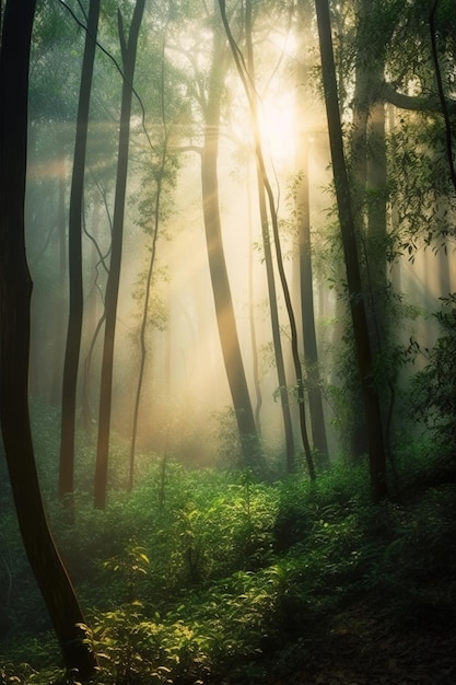 Photo de feuilles et d'arbres de la lumière du soleil de la forêt de la nature tropicale