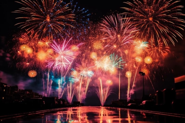 Une photo de feux d'artifice avec le mot feux d'artifice dessus