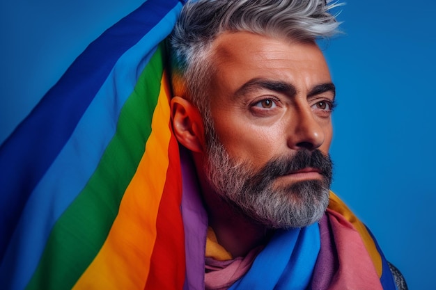 Photo de fierté expressive d'un homme gay avec un drapeau arc-en-ciel Fond d'écran du mois de la fierté